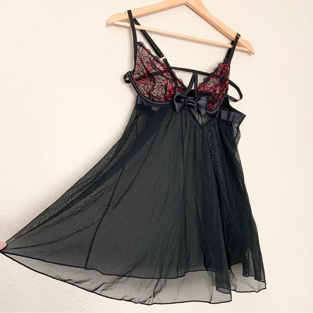 Bundle of Two Yandy Lingerie Sets - Red Lace Babydoll & Black Satin Chemise L/XL - Picture 8 of 16